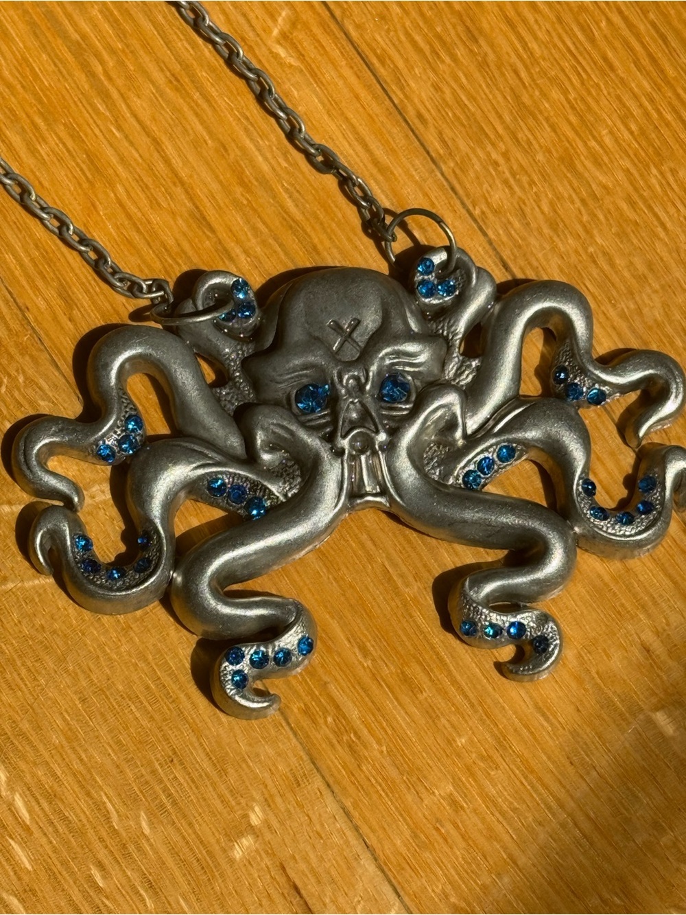 Kreepsville Octopus Skull Statement Necklace with Blue Rhinestones